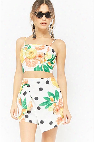 Floral Polka Dot Citrus Print Cami Crop Top