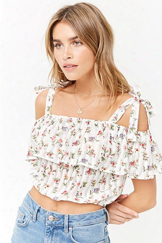 Floral Shadow-striped Crop Top