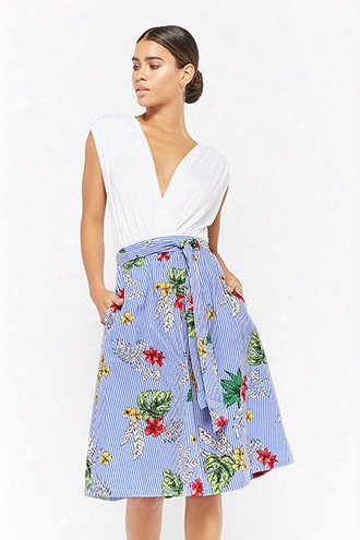 Floral Striped Tie-front Skirt