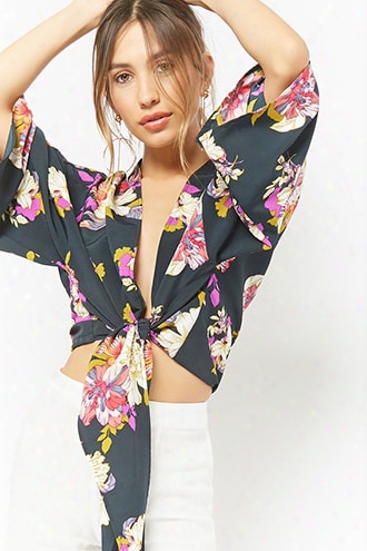 Floral Tie-front Kimono