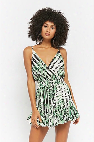 Foliage Print Surplice Romper