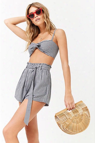 Gingham Self-tie Crop Cami