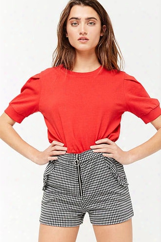 Gingham Zip-front Ruffle Trim Shorts