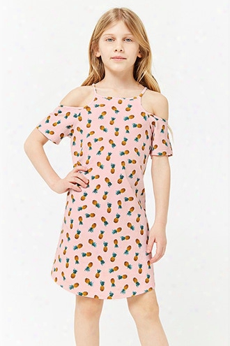 Girls Pineapple Print Open-shoulder Dress (kids)