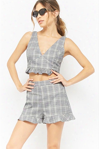 Glen Plaid Ruffle-trim Shorts