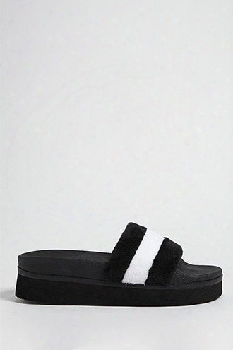 Jane And The Shoe Striped Fleece Platform Slides