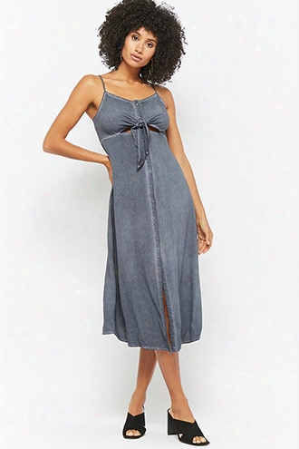 Mineral Wash Tie-front Midi Dress