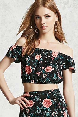 Off-the-shoulder Floral Crop Top