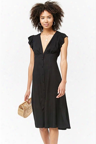 Plunging Button-front Dress