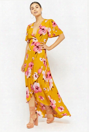 Plunging Floral Wrap Dress