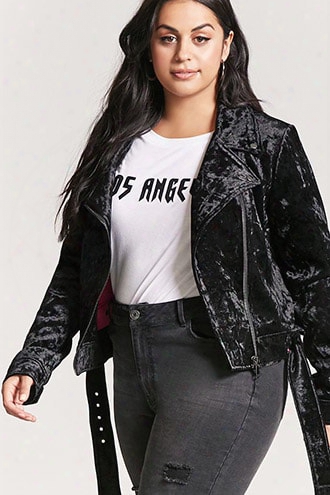 Plus Size Crushed Velvet Moto Jacket