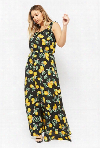 Plus Size Eta Lemon Print Ruffle-trim Maxi Dress