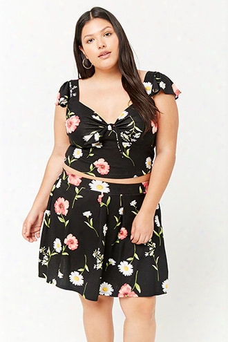 Plus Size Floral Bow-front Crop Top