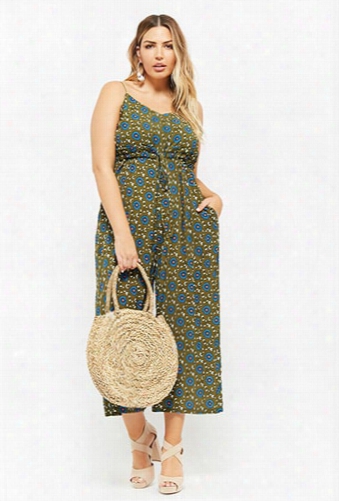 Plus Size Floral Drawstring Jumpsuit