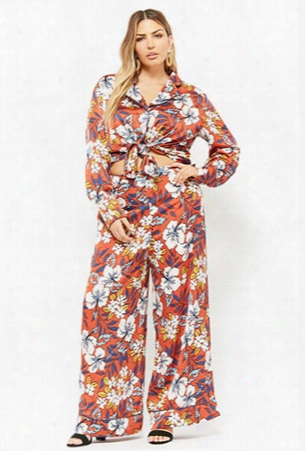 Plus Size Floral Wide-leg Pants