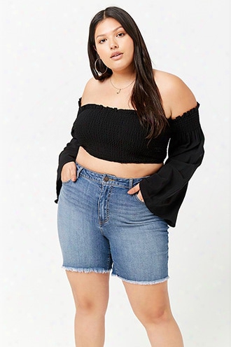 More Size Frayed Denim Bermuda Shorts