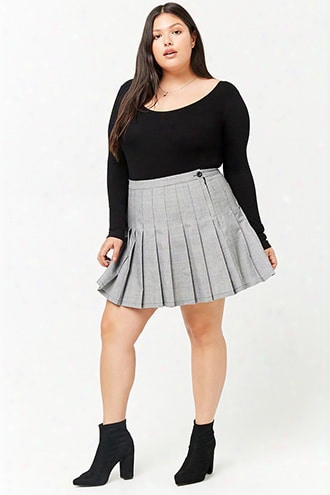 Plus Size Glen Plaid Pleated Mini Skirt