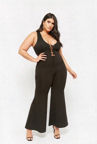 Plus Size Lace-up Flare Jumpsuit