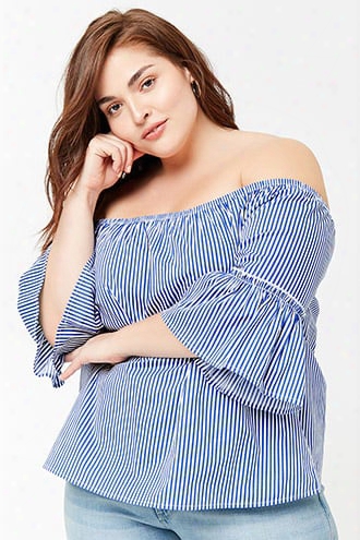 Plus Size Pinstripe Off-the-shoulder Top