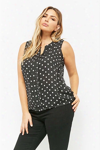 Plus Size Polka Dot Button-front Top