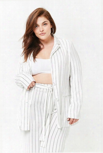 Plus Size Striped Button-front Blazer