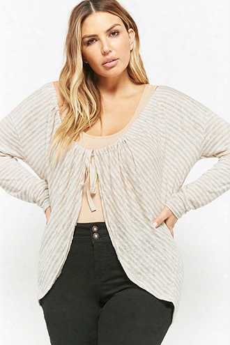 Plus Size Striped Cardigan