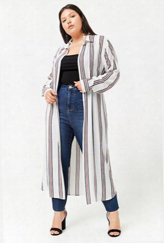 Plus Size Striped Duster Cardigan