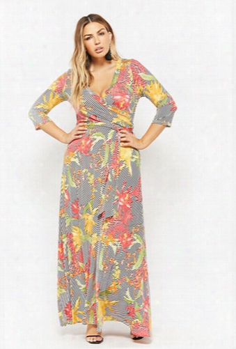 Plus Size Striped Foliage Maxi Dress