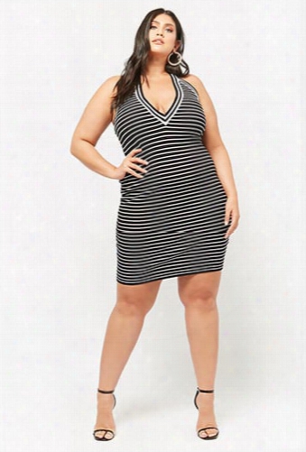 Plus Size Striped Halter Dress