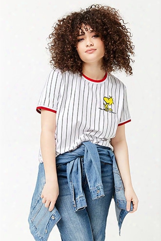 Plus Size Striped Woodstock Graphic Ringer Tee