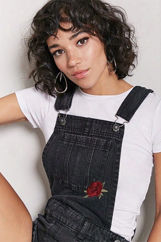 Rose Embroidery Overall Shorts