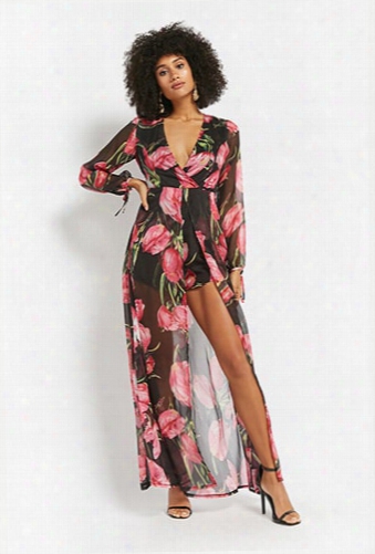 Sheer Floral Maxi Skort Romper