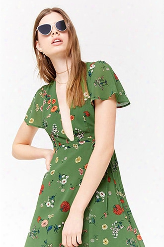 Sheer Floral Print Wrap Dress