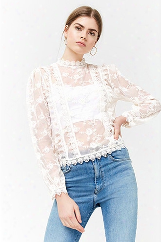 Sheer Mesh Embroidered Lace Top