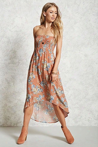 Strapless Floral Print Dress