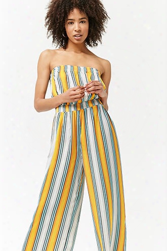 Strapless Striped Satin Jumpsuit