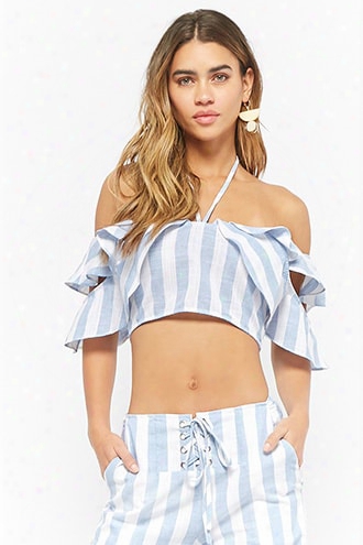 Striped Crop Top & Lace-up Pants Set