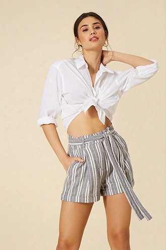 Striped Linen-blend Shorts