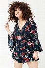 Plus Size Floral Surplice Ruffle-Trim Romper