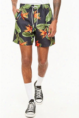 Tropical Print Swim Trunks