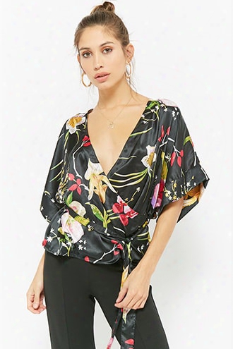 Vero Moda Satin Floral Surplice Top