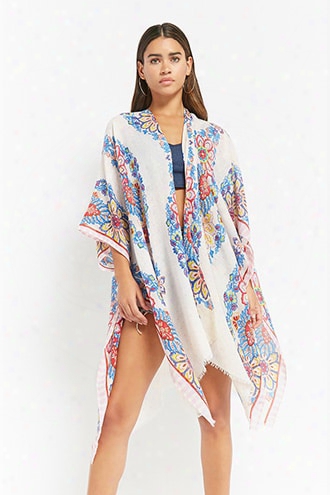 Woven Heart Floral Open-front Kimono