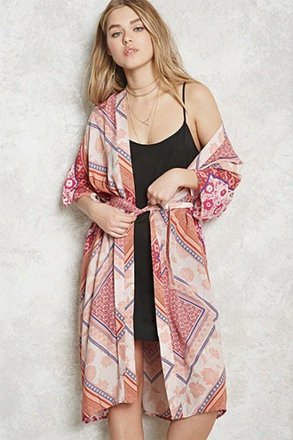 Belted Longline Floral Kimono