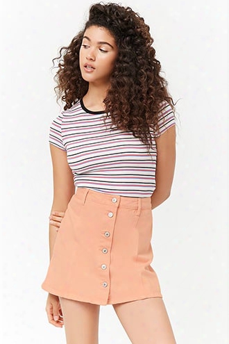 Button-front Mini Denim Skirt