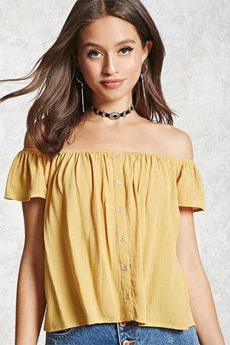 Buttoned Off-the-shoulder Top