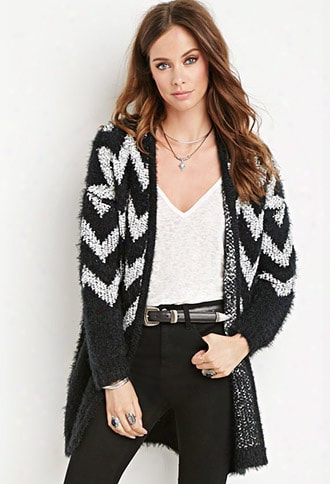 Chevron-patterned Fuzzy Cardigan