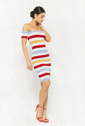 Colorblock Striped Off-the-shoulder Dress