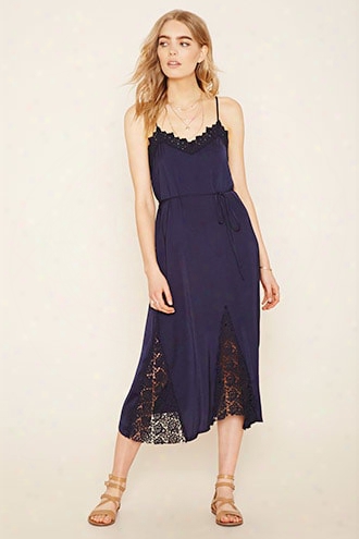 Contemporary Crochet-trimmed Belted Slip Dress