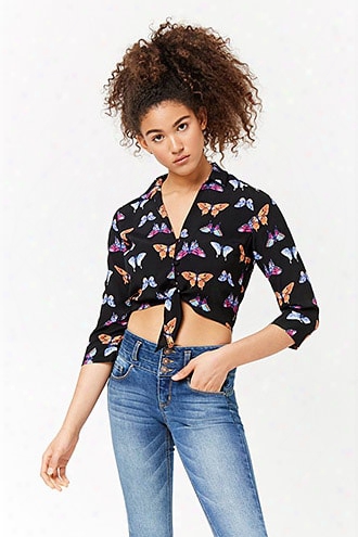 Crepe Butterfly Print Shirt