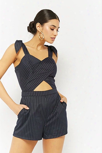 Cutout Pinstriped Romper